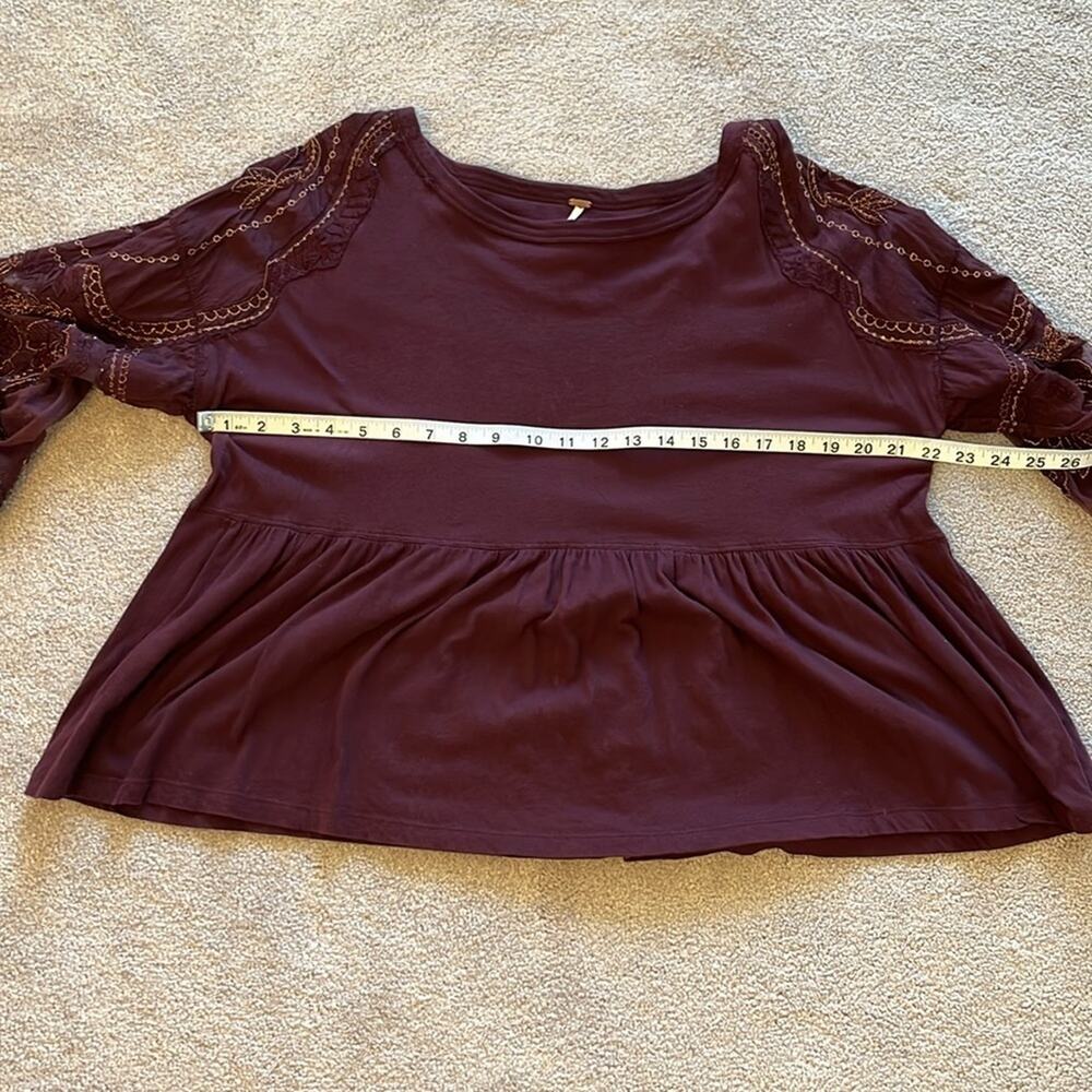 Free People Oversized Cropped Peplum Top Size XS Sheer Embroidered Whimsigoth - Picture 5 of 6